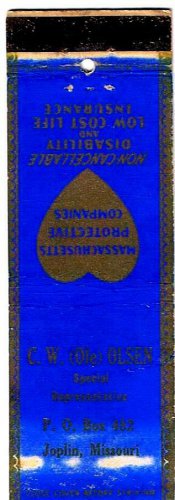 Matchbook Cover CW Ole Olsen Insurance Joplin Missouri