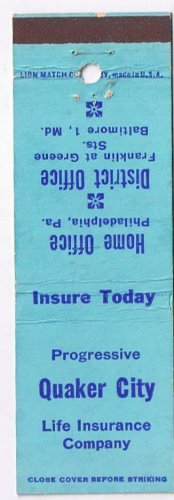 Matchbook Cover Quaker City Life Insurance Baltimore Maryland