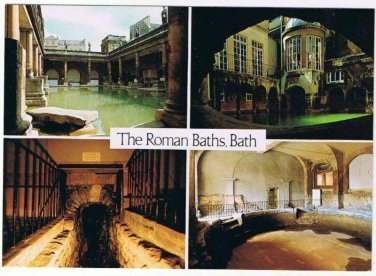 Bath England UK Postcard Roman Baths Great Bath Circular Kings Bath Multi View