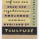 Matchbook Cover Toulouse Restaurant Downtown Minneapolis Minnesota