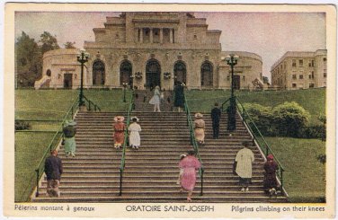 Postcard Pilgrims Climbing ON Knees Oratoire St Joseph Oratory Quebec