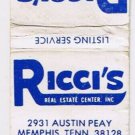 Matchbook Cover Ricci's Real Estate Center Bill & Ester Ralph Memphis Tennessee