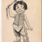 Samson Brothers Postcard Big Eyed Native Boy Let's Whoop It Up Made In USA