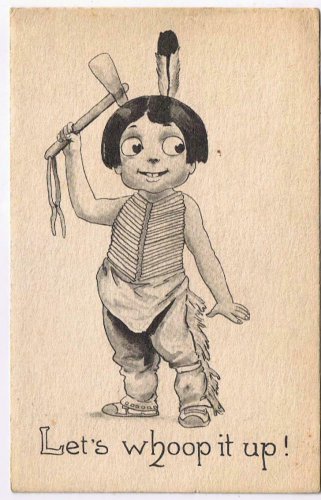 Samson Brothers Postcard Big Eyed Native Boy Let's Whoop It Up Made In USA