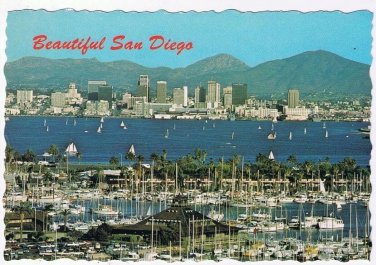 California Postcard San Diego Bay Small Boats Marinas