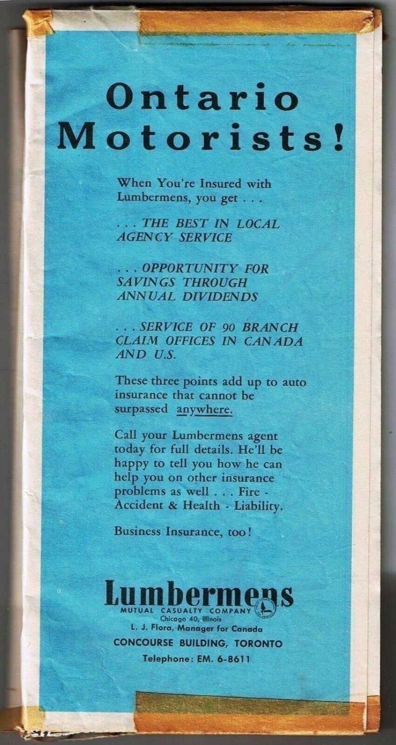 Ontario Road Map 195556 CAA Ontario Motor League