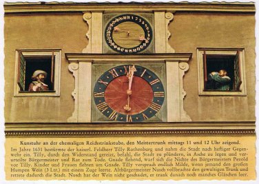 Germany Postcard Rothenburg ob der Tauber Clock Thirty Years War