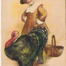 Holiday Postcard Thanksgiving Child Puritan Dress Turkey Basket