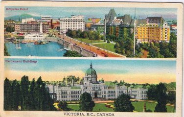 Postcard Victoria BC Empress Hotel Parliament Building