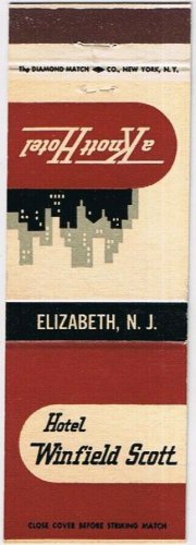 Matchbook Cover Hotel Winfield Scott Elizabeth New Jersey A Knott Hotel