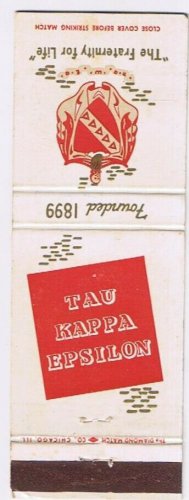 Matchbook Cover Tau Kappa Epsilon Personal Worth & Character