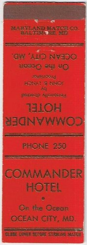 Matchbook Cover Commander Hotel Ocean City Maryland