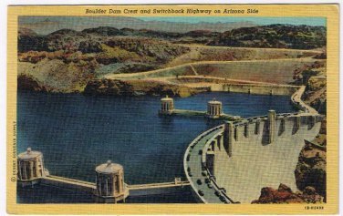 Nevada Postcard Boulder Dam Crest & Switchback Highway On Arizona Side