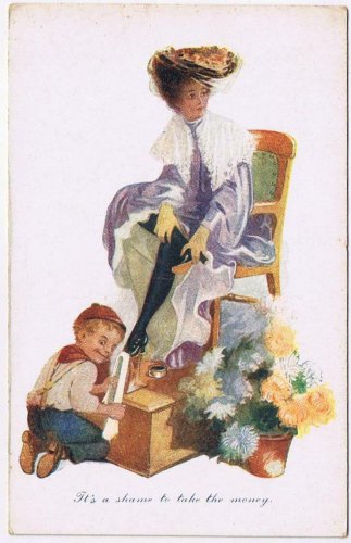 Comic Postcard Lady Shoeshine Shame To Take The Money Made in England