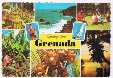 Grenada West Indies Caribbean Postcard Multi View Nutmeg Market Sunset