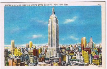 New York Postcard NYC Midtown Skyline Showing Empire State Building