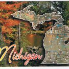 Michigan Postcard Map With Autumn Scene