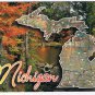 Michigan Postcard Map With Autumn Scene