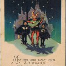 Postcard Happy Christmas Carollers Musician Night