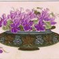 Flower Postcard Embossed African Violets In Bowl