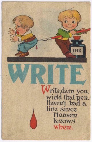 Greeting Postcard Write Darn You Comic Pen Boys