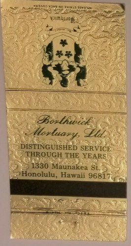 Matchbook Cover Borthwick Mortuary Honolulu Hawaii