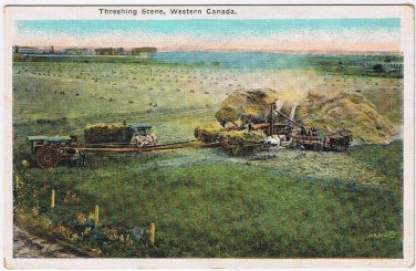 Postcard Threshing Scene Western Canada