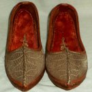 Chinese Childrens Shoes Leather Handsewn Silver Thread Red Velvet Insoles