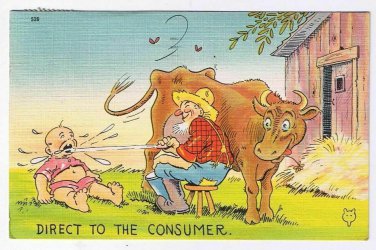 Comic Postcard Milk Direct To The Consumer Cow Farmer Baby