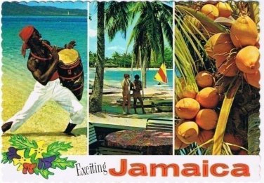 Exciting Jamaica West Indies Caribbean Postcard Multi View Beach Drummer Coconut