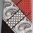 Christian Dior Necktie Dark Brown Red Silver Paisley Geometric 100% Polyester