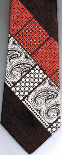 Christian Dior Necktie Dark Brown Red Silver Paisley Geometric 100% Polyester