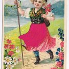 Ontario Postcard Embossed Girl With Flowers Cloth Applied Apron