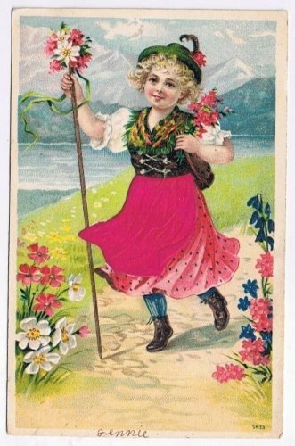 Ontario Postcard Embossed Girl With Flowers Cloth Applied Apron