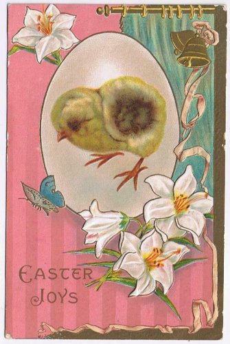 Easter Postcard Embossed Chick Lilies Bells 1912