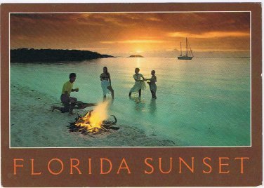 Florida Postcard Sunset Bonfire On The Beach People