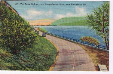 Pennsylvania Postcard Wm Penn Highway & Susquehanna River Near Harrisburg