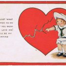 Holiday Postcard Embossed Valentine Day Broken Heart Girl