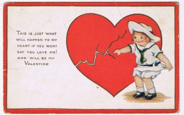 Holiday Postcard Embossed Valentine Day Broken Heart Girl