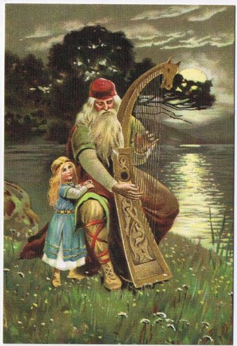 Postcard Harpist By Moonlight Fairy Art
