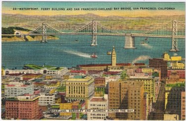 Postcard Waterfront Ferry Building San Francisco Oakland Bay Bridge California