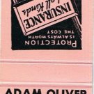 Matchbook Cover Adam Oliver Agency Insurance Otterville Ontario