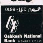 Matchbook Cover Patches Oshkosh National Bank