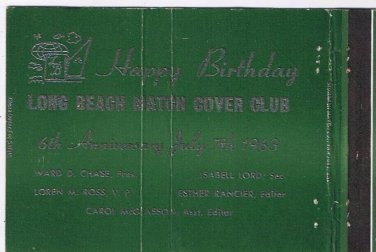 Matchbook Cover Long Beach Match Cover Club Happy Birthday Green