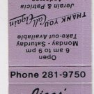 Matchbook Cover Jiggs Homestyle Restaurant West Fargo North Dakota