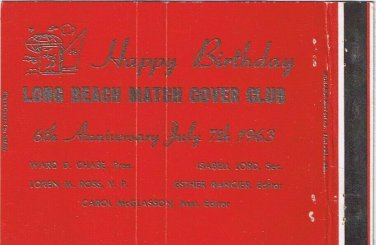 Matchbook Cover Long Beach Match Cover Club Happy Birthday Red