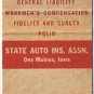 Matchbook Cover Jiggs Donohue Insurance Tipton Iowa