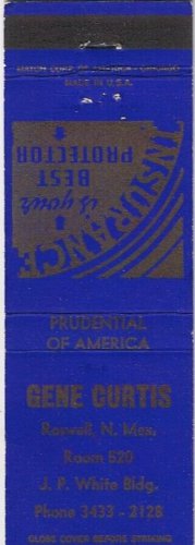 Matchbook Cover Gene Curtis Insurance Roswell New Mexico