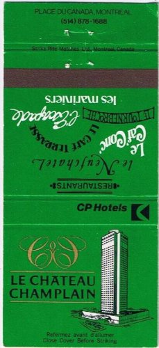 Matchbook Cover CN Hotels Le Chateau Champlain