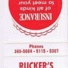 Matchbook Cover Ruckers Insurance Agency Waco Kentucky Harold Click James Wagers